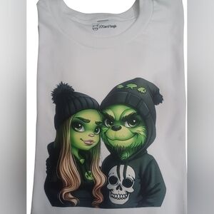 Grinch couple unisex white Large unisex cotton teeshirt